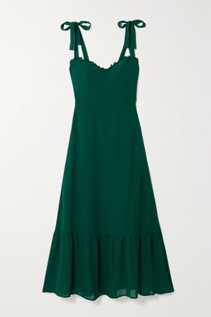 Forest green Nikita chiffon-trimmed ruffled georgette midi dress | Reformation | NET-A-PORTER