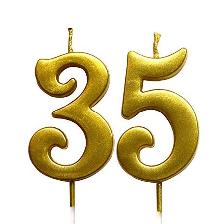 MAGJUCHE Gold 35th Birthday Numeral Candle, Number 35 Cake Topper Candles Party Decoration for Women or Men: Home & Kitchen