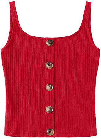 SweatyRocks Women's Sleeveless Vest Button Front Crop Tank Top Ribbed Knit Belly Shirt at Amazon Women’s Clothing store