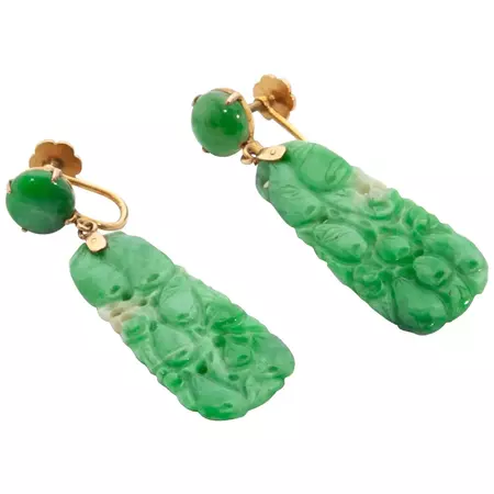 Jadeite Jade Earrings 14K Gold Certified Untreated For Sale at 1stDibs