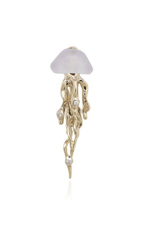 Jellyfish 18k White Gold Moonstone Single Stud Earring By Bibi Van Der Velden | Moda Operandi
