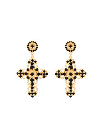 Dolce & Gabbana Crystal-Embellished Cross Earrings WEG2S1W0001 Black | Farfetch