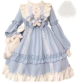 Antaina Blue Cotton Ruffle Lace Victorian Sweet Maid Lolita Cosplay Dress, XXL at Amazon Women’s Clothing store