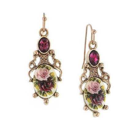 1928 Jewelry Rose Gold-Tone Purple Crystal Flower Drop Earrings