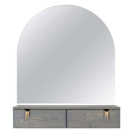 Ribbon Wall Mounted Console and Mirror, Gray Wood, Bronze Hardware by Debra Folz