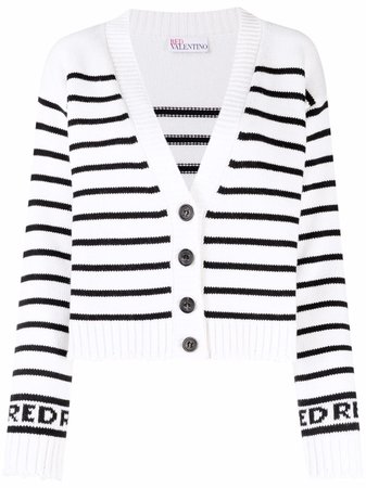 Shop RED Valentino striped logo-intarsia cardigan with Express Delivery - FARFETCH