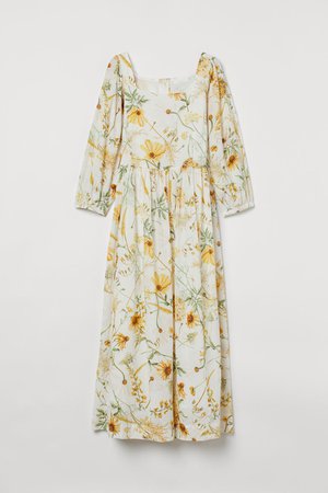 Crinkled long dress - Cream/Floral - Ladies | H&M GB
