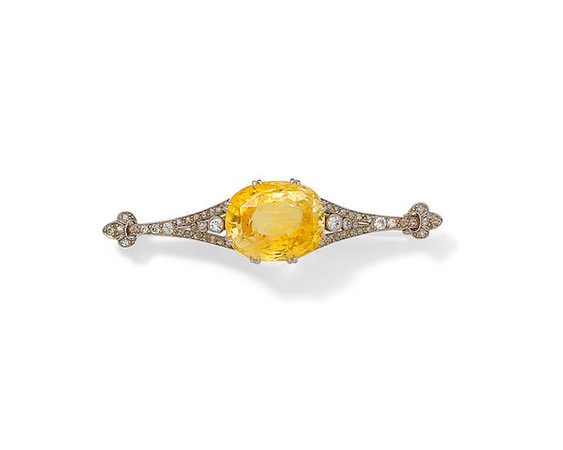 yellow sapphire and diamond brooch
