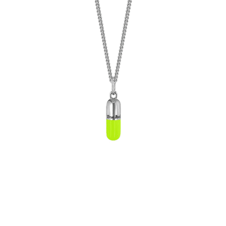 Sterling Silver & Neon Lime Green Mini Pill Pendant On Sterling Silver Chain | True Rocks | Wolf & Badger