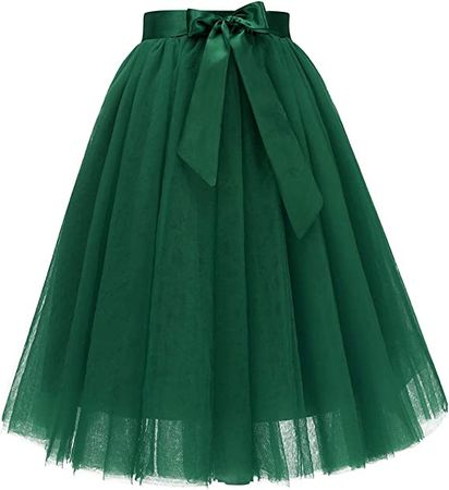 Tulle Tutu Skirt Fluffy Princess Five Layers A line Knee Length 6-Layered DarkGreen M at Amazon Women’s Clothing store