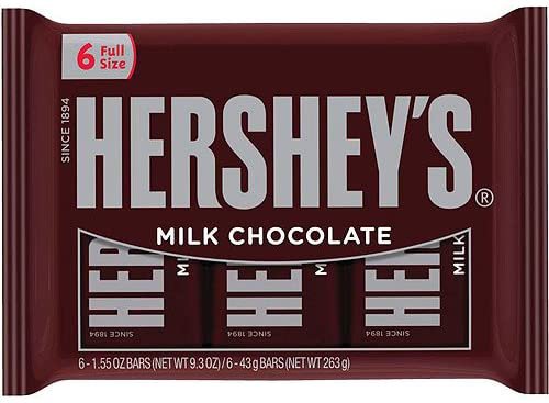 Amazon.com : Hershey's Milk Chocolate Bars, 6-Count, 1.55-Ounce Bars (Pack of 3) : Candy And Chocolate Bars : Grocery & Gourmet Food