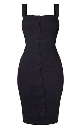 Shape Black Denim Cup Detail Button Midi Dress | PrettyLittleThing USA