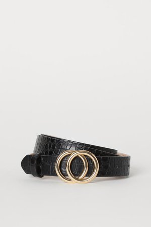 Narrow Belt - Black/crocodile-patterned - Ladies | H&M US