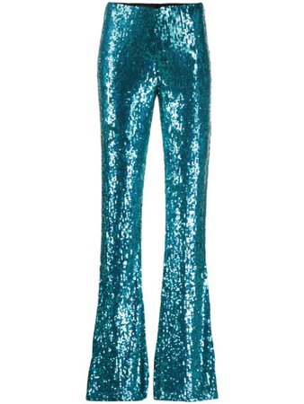 P.a.r.o.s.h. Gummy Flared Sequinned Trousers GUMMYNETD230616 Blue | Farfetch