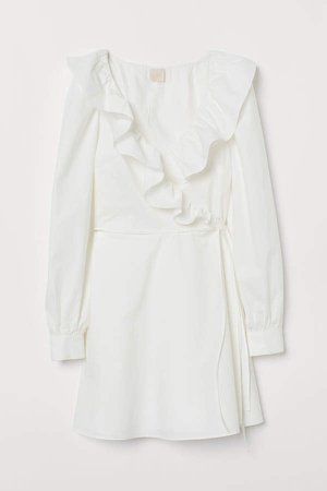 Ruffled Wrap Dress - White