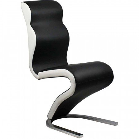 Fiona Black Leather Dining Chair With White Stripe