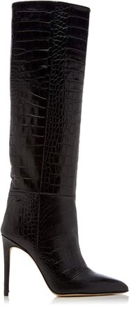 Croc-Embossed Leather Knee Boots