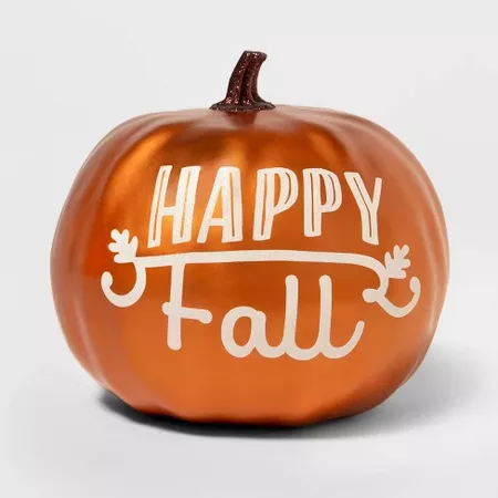 Metallic "Happy Fall" Painted Harvest Pumpkin Medium Copper - Spritz™ : Target