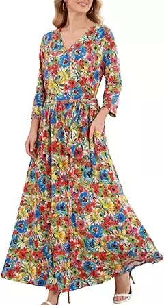 Aphratti Women's Plus Size Maxi Dress Casual Fall 3/4 Sleeve V Neck Faux Wrap Long Flowy Maxi Dresses at Amazon Women’s Clothing store