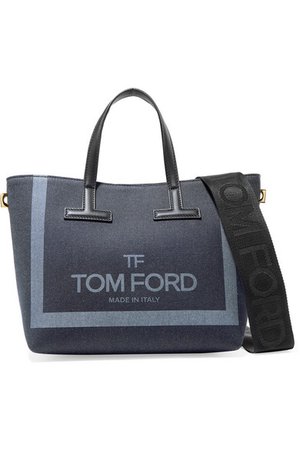 TOM FORD | T mini leather-trimmed printed denim tote | NET-A-PORTER.COM