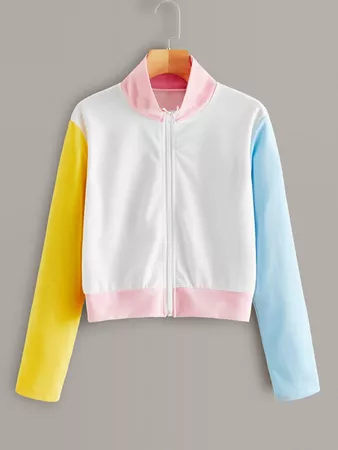 Color-block Stand Collar Zip-up Sweatshirt | ROMWE