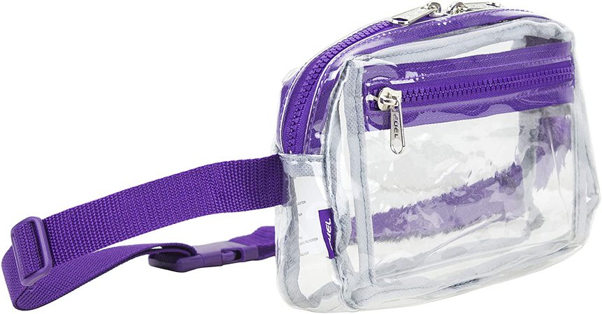 Amazon.com | Fuel Fashion Clear Fanny Pack, Stadium Security Approved Belt Bag with Front Easy Access Pocket (Expandability 27" to 48"), Clear/Purple | Waist Packs