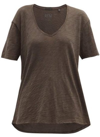 Atm - V Neck Cotton Jersey T Shirt - Womens - Grey