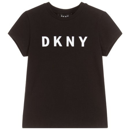 DKNY - Black Cotton Logo T-Shirt | Childrensalon