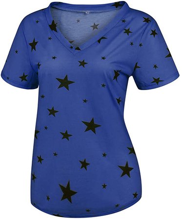 Amazon.com: Fainosmny Summer Dresses for Fashion Women's Casual V-Neck Star Print Short Sleeves T-Shirt Blouse Tops Blue: Clothing