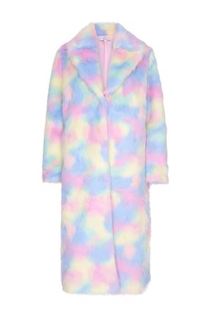 Jilly Pastel Rainbow Faux Fur Coat