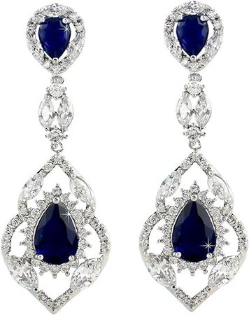 Amazon.com: SELOVO Silver Tone Sapphire Color Navy Blue Cubic Zirconia Drop Earrings Jewelry: Clothing, Shoes & Jewelry