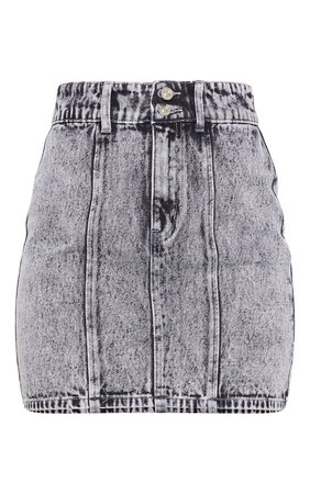 Black Snow Wash 2 Button Seam Detail Denim Skirt | PrettyLittleThing USA