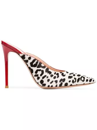 Gianvito Rossi red, Black And White Leopard Print 105 Ponyhair Pumps - Farfetch