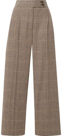 Charlotte Prince Of Wales Checked Wool-blend Straight-leg Pants - Brown