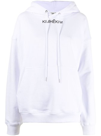 Shop white Kimhekim logo-print cotton hoodie with Express Delivery - Farfetch