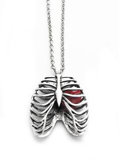 Anatomical Ribcage and Crystal Heart Necklace
