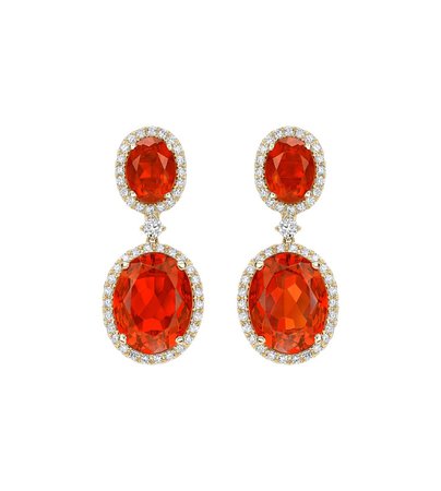 SPECIAL EDITION FIRE OPAL DIAMOND DOUBLE OVAL EARRINGS IN YELLOW GOLD