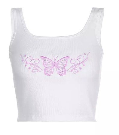 White Tank Top Pink Butterfly