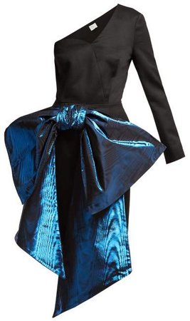 Hillier Bartley - Bow Trim One Shoulder Wool Twill Dress - Womens - Black Multi