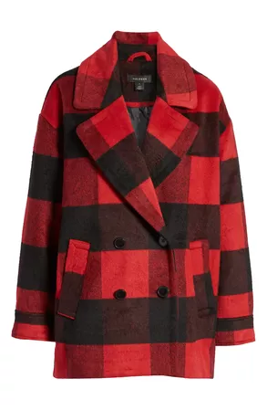 Halogen® Buffalo Check Double Breasted Peacoat | Nordstrom