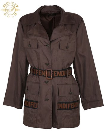 90s Fendi Jeans Brown Logomania Raincoat - L Brown £275 | Rokit Vintage Clothing