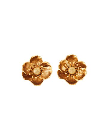 Oscar de la Renta Poppy Flower Clip-On Earrings