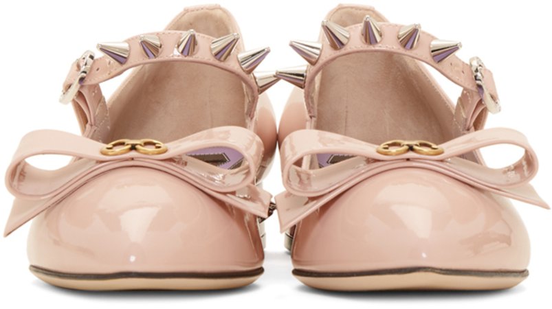 Gucci: Pink Patent Sadie Spike Ballerina Flats | SSENSE