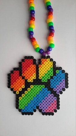 Rainbow Paw Print Kandi Necklace//Rainbow Paw//Kandi | Etsy
