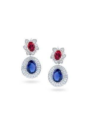 Ruby and Sapphire Precious Stones Earrings, Gems Paradise Jaipur