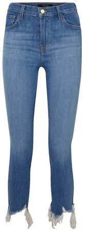 Ruby Cropped Frayed High-rise Slim-leg Jeans - Mid denim
