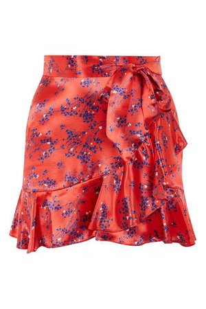 Red Floral Print Mini Skirt