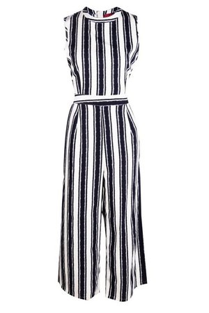 Wide Stripe Culotte Jumpsuit | Boohoo