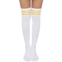 Walmart.com HDE Women Three Stripe Over Knee High Socks Extra Long Athletic Sport Tube Socks (White/Yellow)
