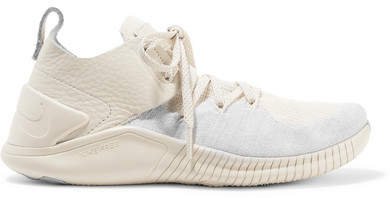 Free Tr 3 Champagne Crinkled Leather-trimmed Flyknit Sneakers - Ecru